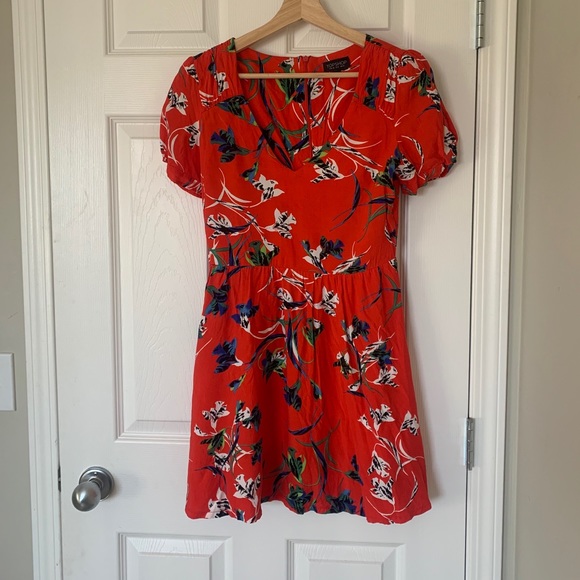 Topshop red floral cap sleeve dress